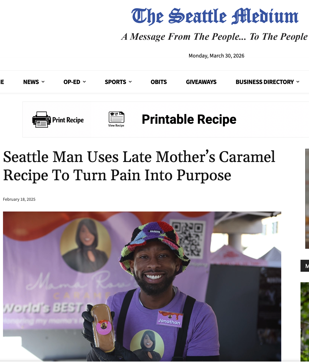 Seattle man turns his mother's caramel recipe into purpose